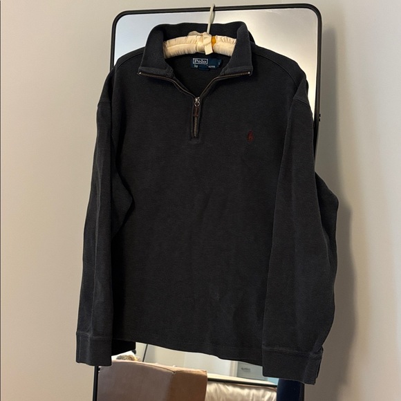 RALPH LAUREN MENS POLO DARK GRAY CHARCOAL QUARTER ZIP SWEATER SZ LARGE PULLOVER - Picture 2 of 7